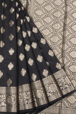 Black Handloom Banarasi Chiniya Silk Saree 10063238