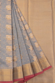 Grayish Blue Handloom Banarasi Silk Cotton Saree 10070499 - Avishya