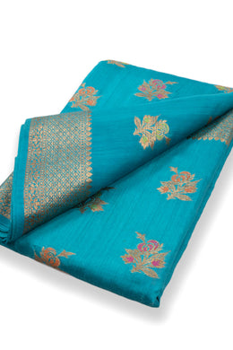 Blue Handloom Banarasi Muga Silk Saree 10074273