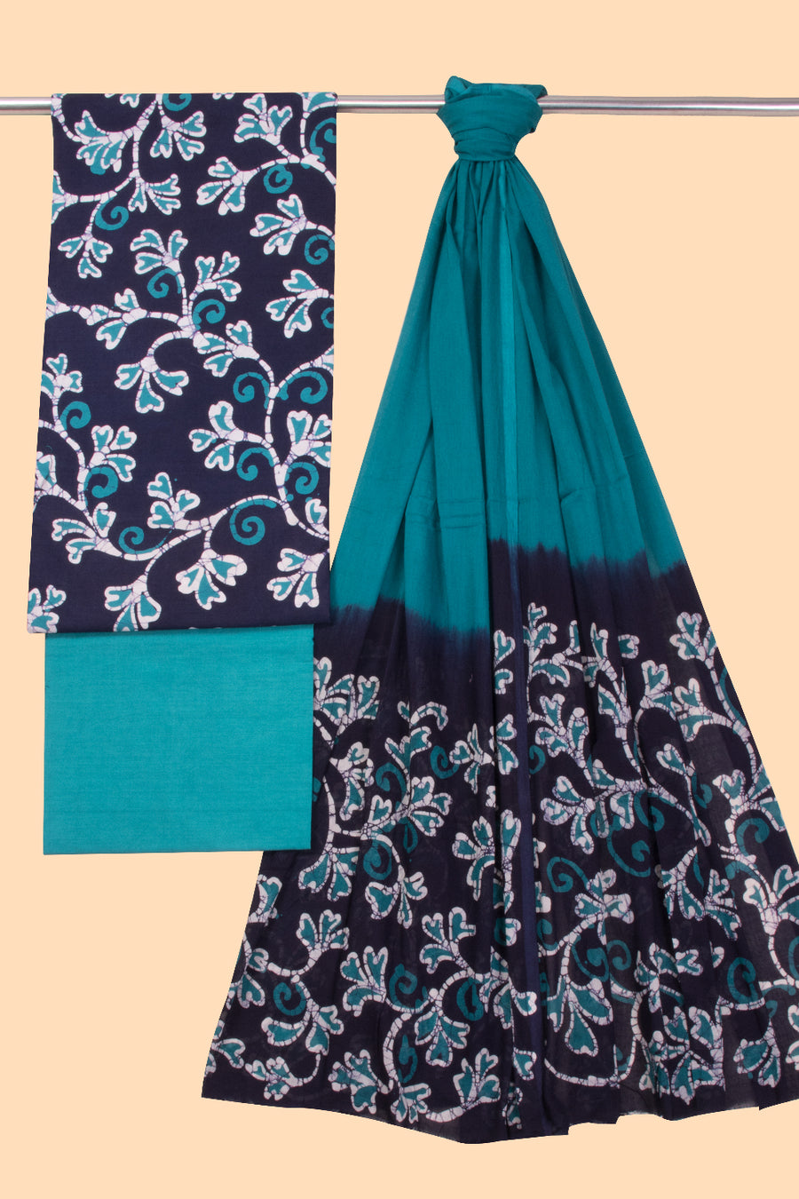 Indigo Blue Batik Cotton 3-Piece Salwar Suit Material-Avishya