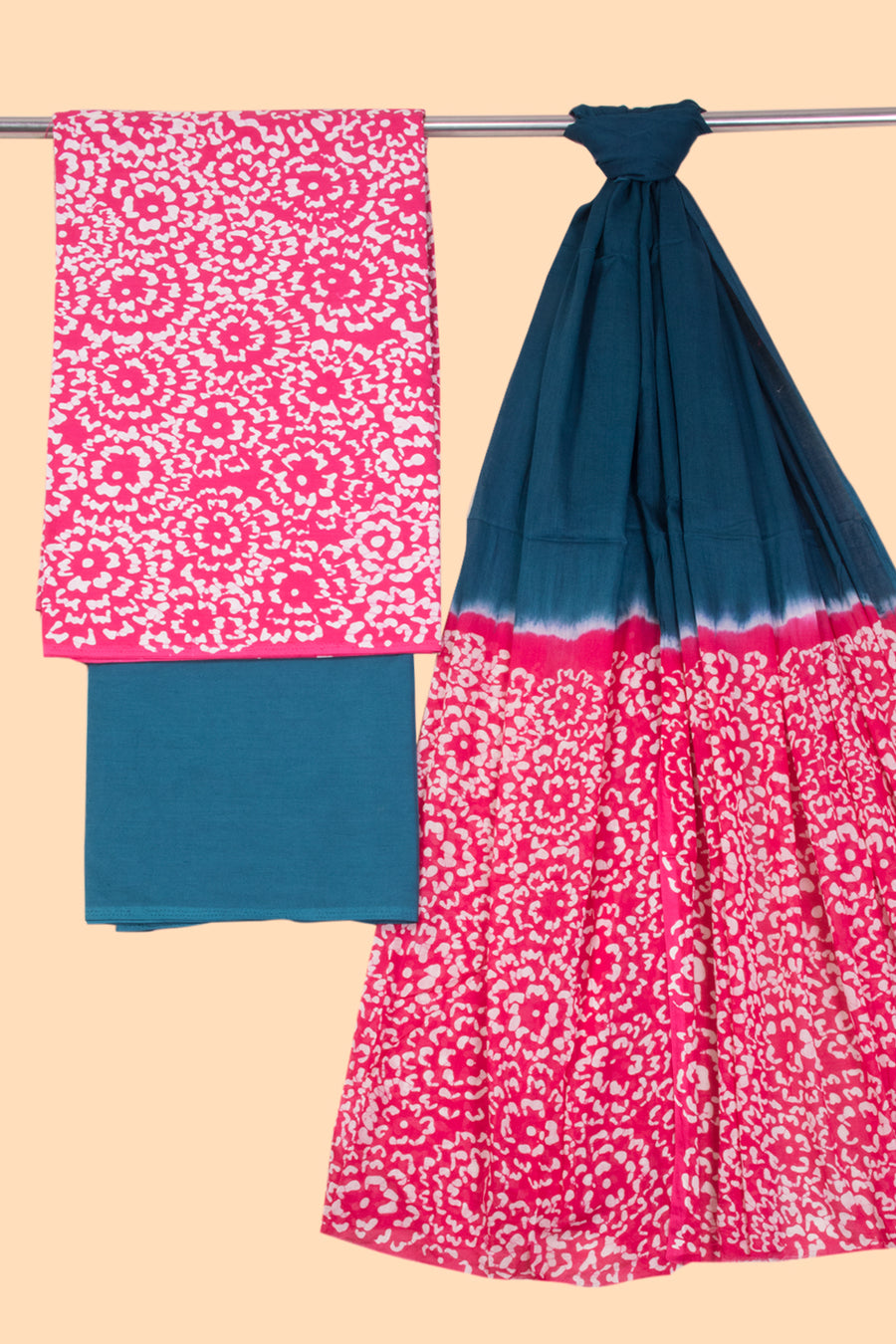 Pink Batik Cotton 3-Piece Salwar Suit Material-Avishya