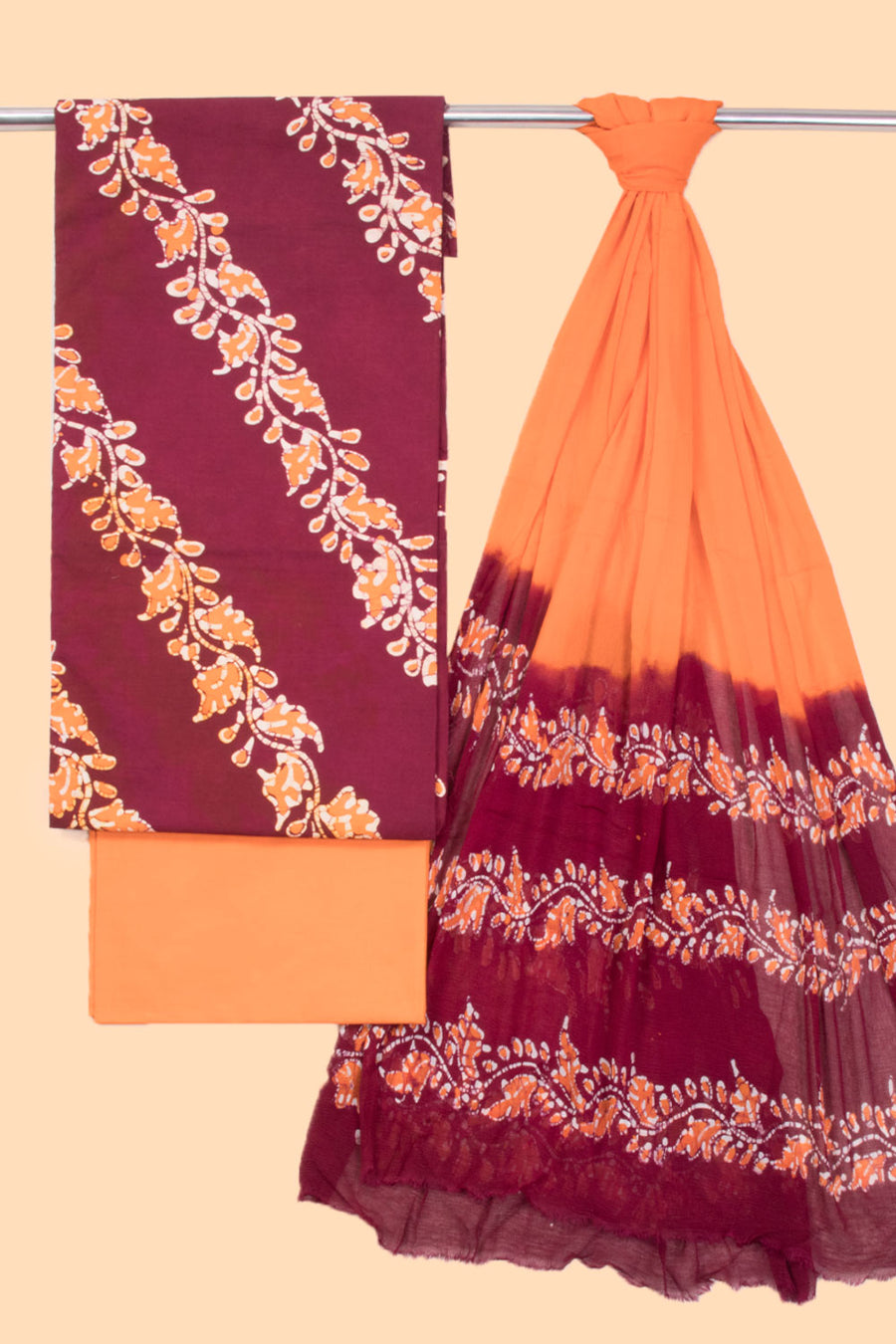 Maroon Batik Cotton 3-Piece Salwar Suit Material -Avishya