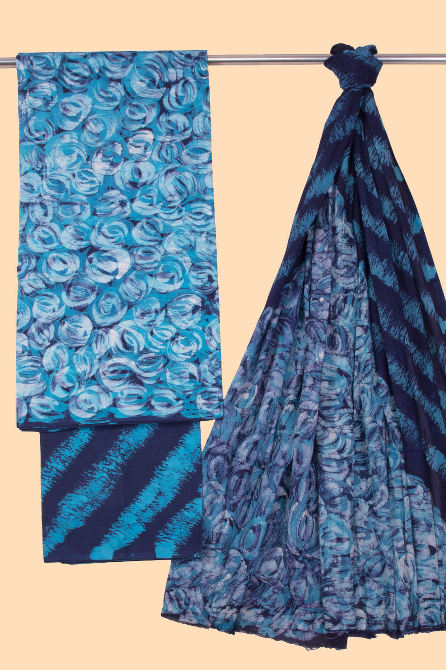 Dodger Blue Batik Cotton 3-Piece Salwar Suit Material -Avishya