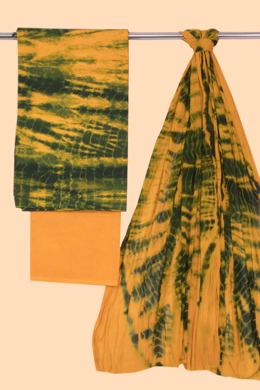 Amber Yellow Batik Cotton 3-Piece Salwar Suit Material -Avishya