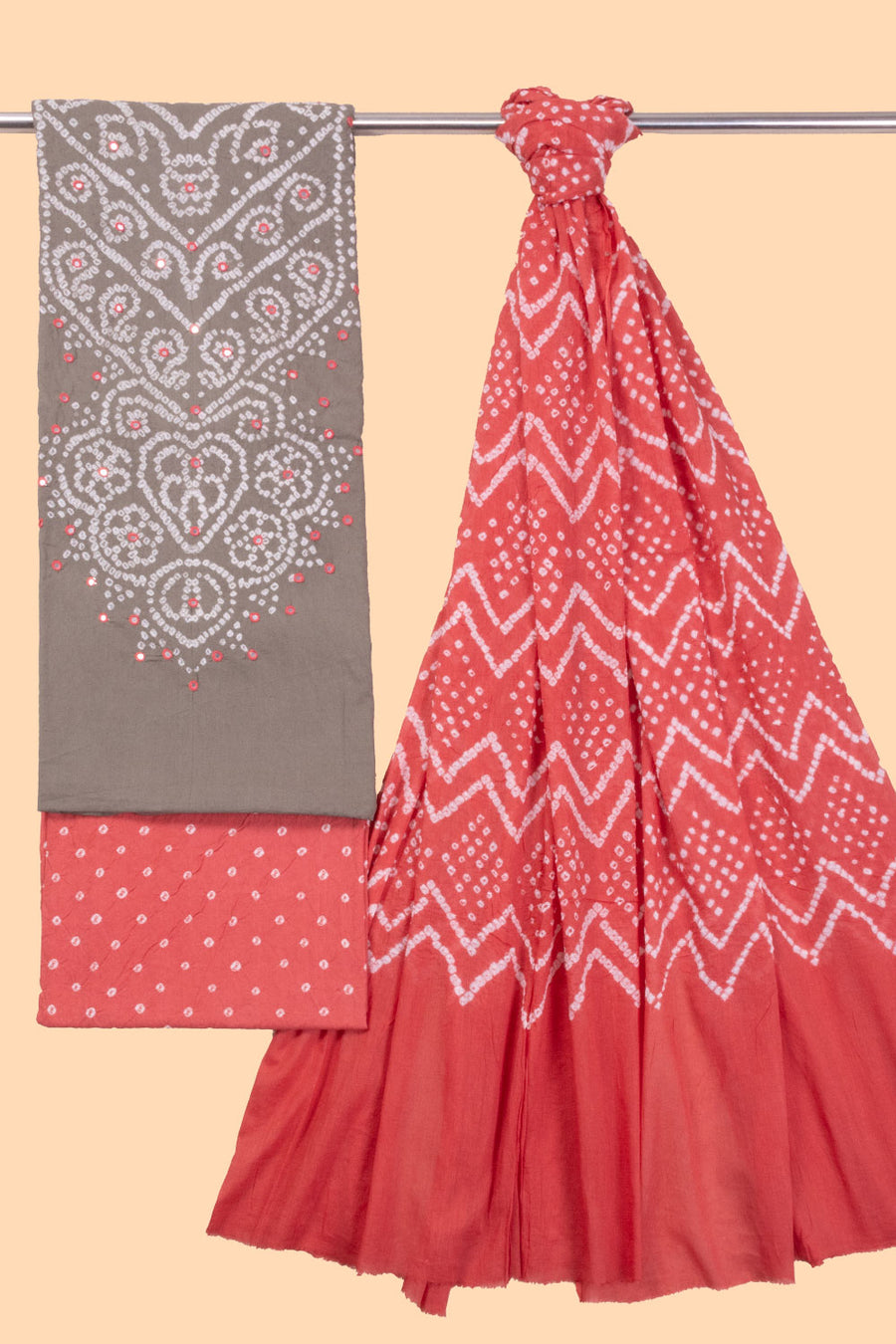 Mauve Bandhani Cotton 3-Piece Salwar Suit Material-Avishya