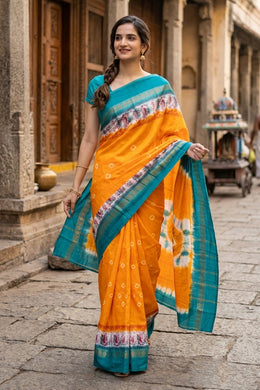 Yellow Handcrafted Sungudi Cotton Saree 10074465