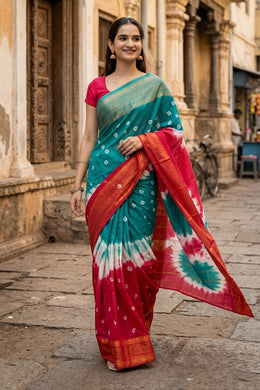 Dark Pink Handcrafted Sungudi Cotton Saree 10074467