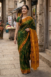Green Handcrafted Sungudi Cotton Saree 10074927