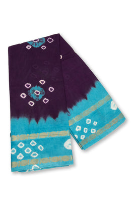 Purple Handcrafted Sungudi Cotton Saree 10074928