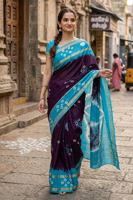 Purple Handcrafted Sungudi Cotton Saree 10074928