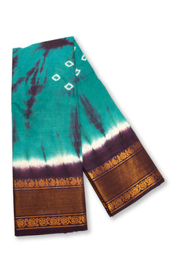 Blue Handcrafted Sungudi Cotton Saree 10074929