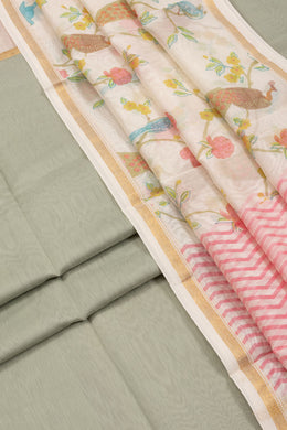 Beige Chanderi Silk Cotton 2-Piece Salwar Suit Material