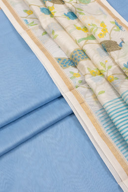 Blue Chanderi Silk Cotton 2 pc Salwar Suit Material 