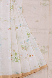 Cream Handloom Printed Chanderi Saree 10071043