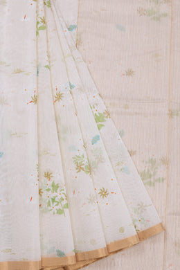 Cream Handloom Printed Chanderi Saree 10071043