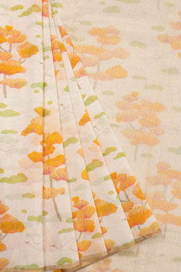 Cream Handloom Chanderi Silk Cotton Saree