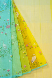 Green Handloom Printed Chanderi Silk Cotton Saree