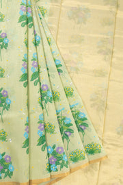 Green Handloom Printed Chanderi Silk Cotton Saree