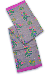 Grey Chanderi Printed Silk Cotton Saree 10075361