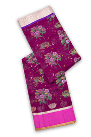 Magenta Chanderi Printed Silk Cotton Saree 10075362