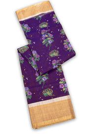 Purple Chanderi Printed Silk Cotton Saree 10075363