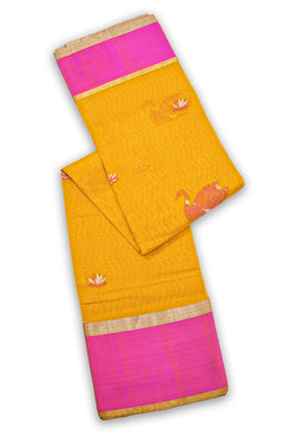 Yellow Chanderi Printed Silk Cotton Saree 10075364