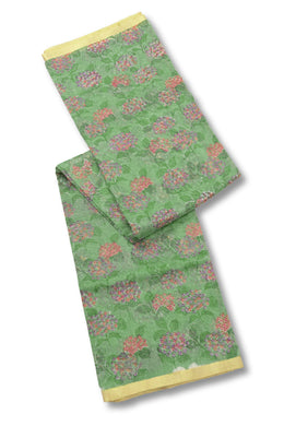 Green Chanderi Printed Silk Cotton Saree 10075366