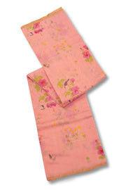Peach Chanderi Printed Silk Cotton Saree 10075370
