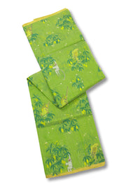 Green Chanderi Printed Silk Cotton Saree 10075371