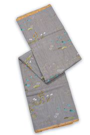 Grey Chanderi Printed Silk Cotton Saree 10075373