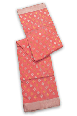 Peach Chanderi Jaal Design Silk Saree 10075385