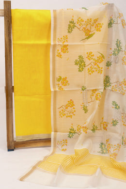 Yellow Chanderi Silk Cotton 2 Piece Salwar Suit Material 10075390