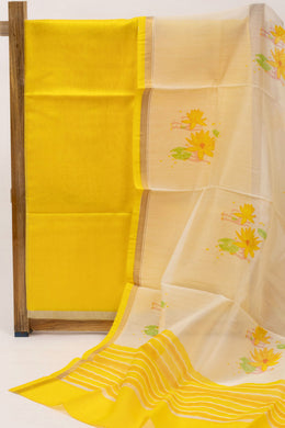 Yellow Chanderi Silk Cotton 2 Piece Salwar Suit Material 10075392