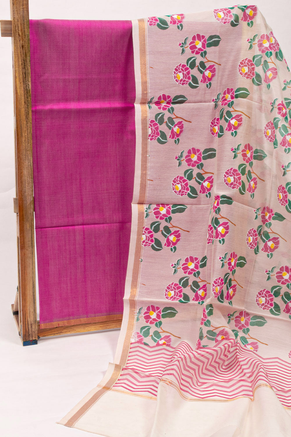 Beige Chanderi Silk Embroidered Salwar Suit Material