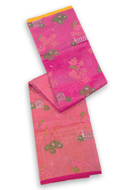 Pink Chanderi Printed Silk Cotton Saree 10075925
