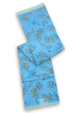 Blue Chanderi Printed Silk Cotton Saree 10075927