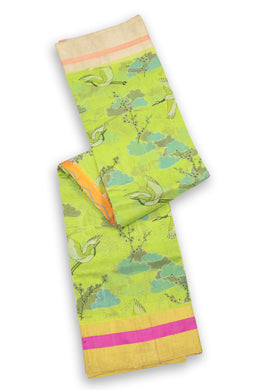 Green Chanderi Printed Silk Cotton Saree 10075930