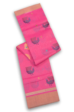 Pink Chanderi Printed Silk Cotton Saree 10075933