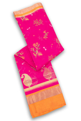 Pink Chanderi Printed Silk Cotton Saree 10075934