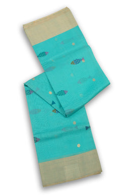 Blue Chanderi Printed Silk Cotton Saree 10075937