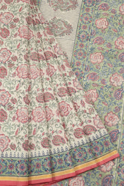 Off White Printed Chanderi Silk Cotton Saree - Avishya 