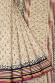 Off White Printed Chanderi Silk Cotton Saree - Avishya 