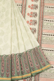 Off White Printed Handloom Chanderi Silk Cotton Saree - Avishya