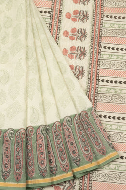 Off White Printed Handloom Chanderi Silk Cotton Saree - Avishya