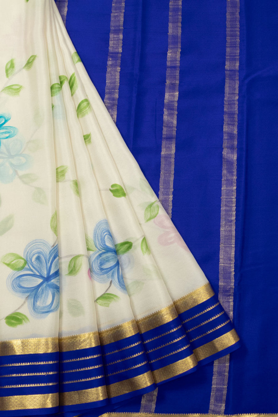 Blue Hand Painted Mysore Crepe Silk Saree - Avishya