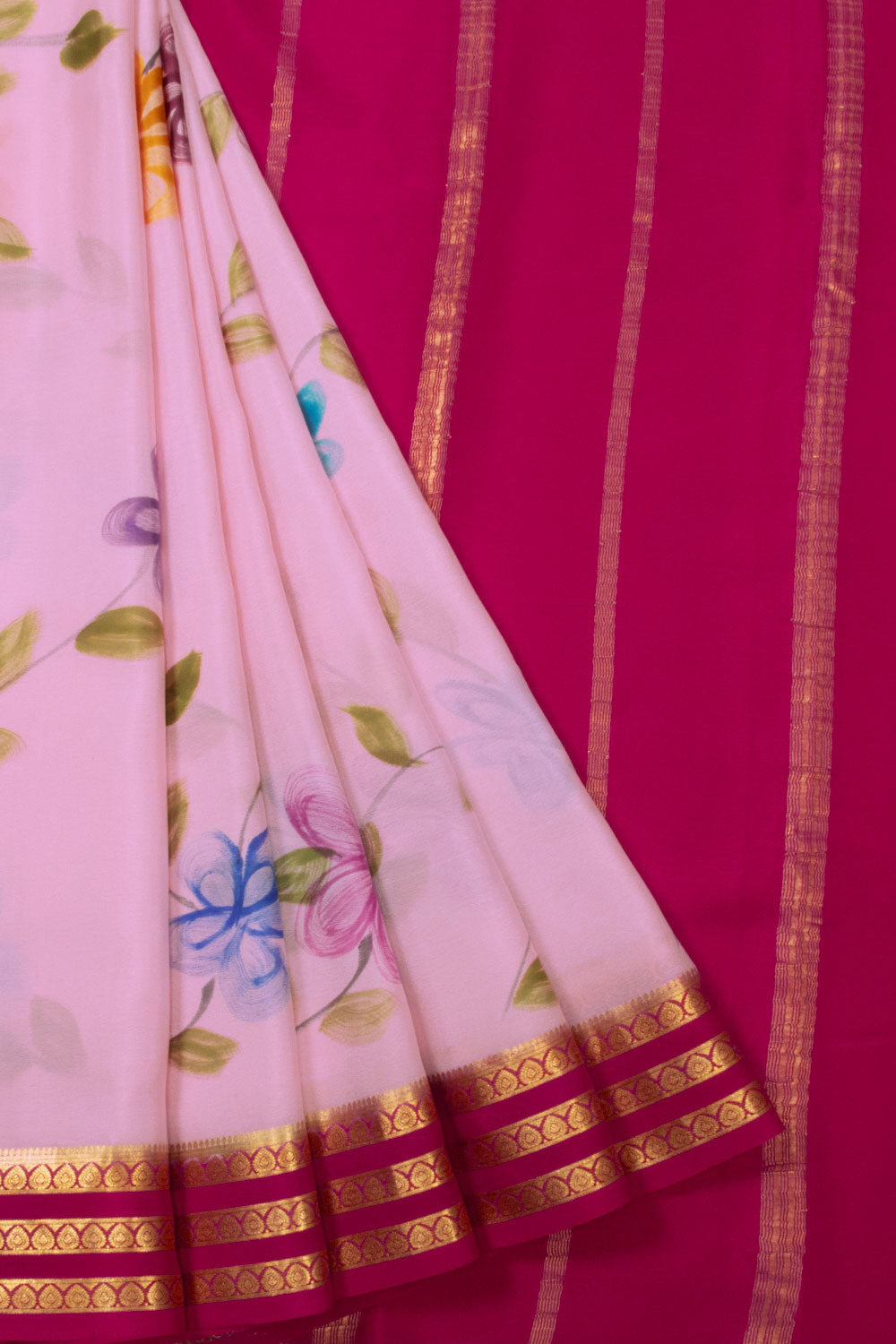 Pink Hand Painted Mysore Crepe Silk Saree - Avishya