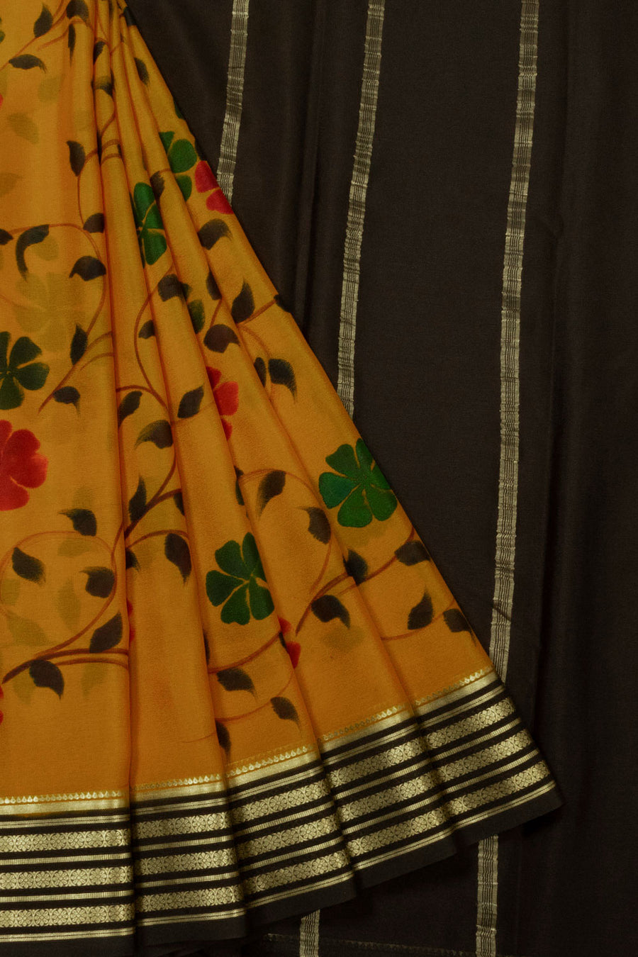 Orange Hand Painted Mysore Crepe Silk Saree  -  Avishya 