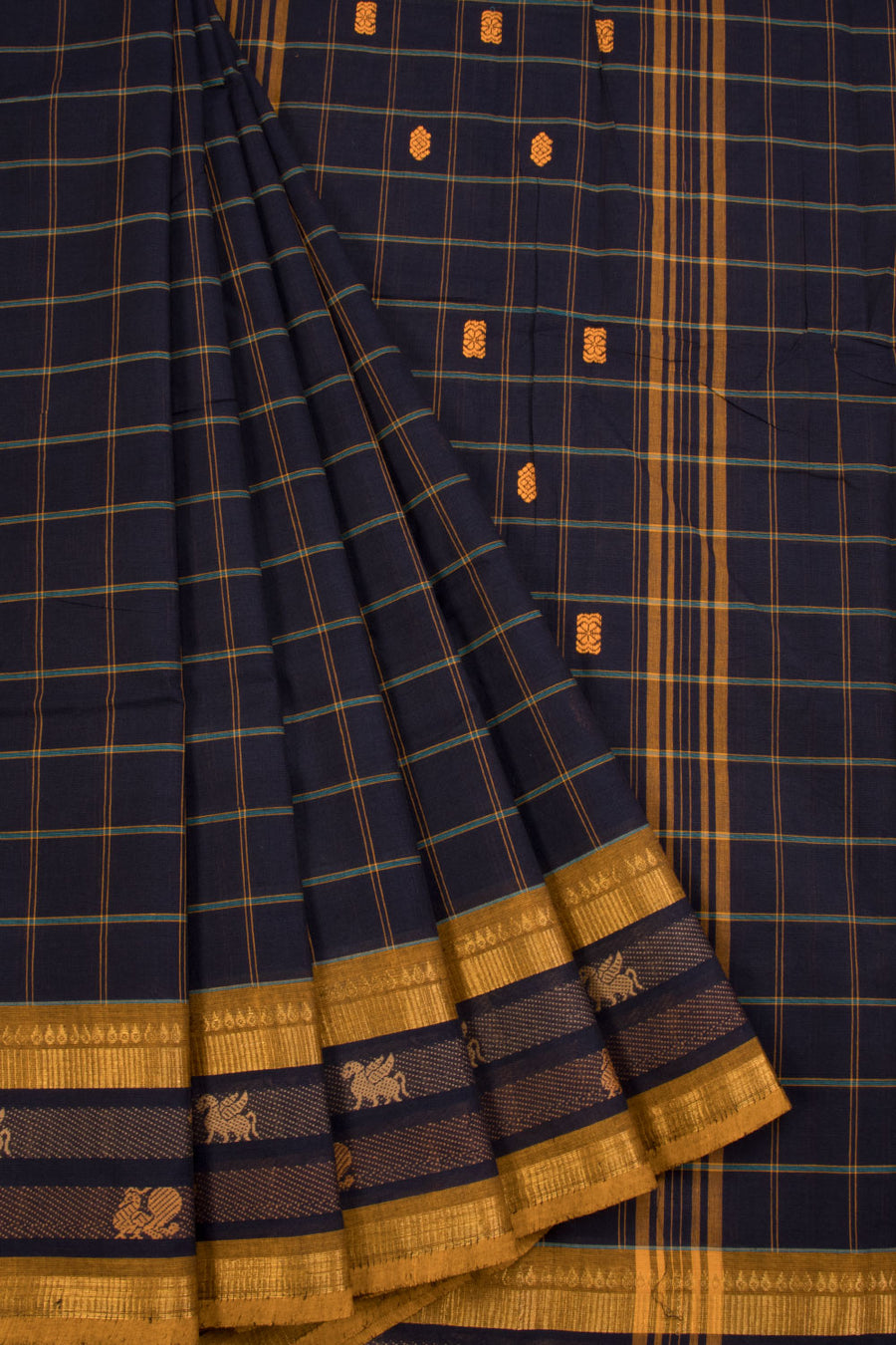 Prussian Blue Handloom Chettinad Cotton Saree 10070009 - Avishya