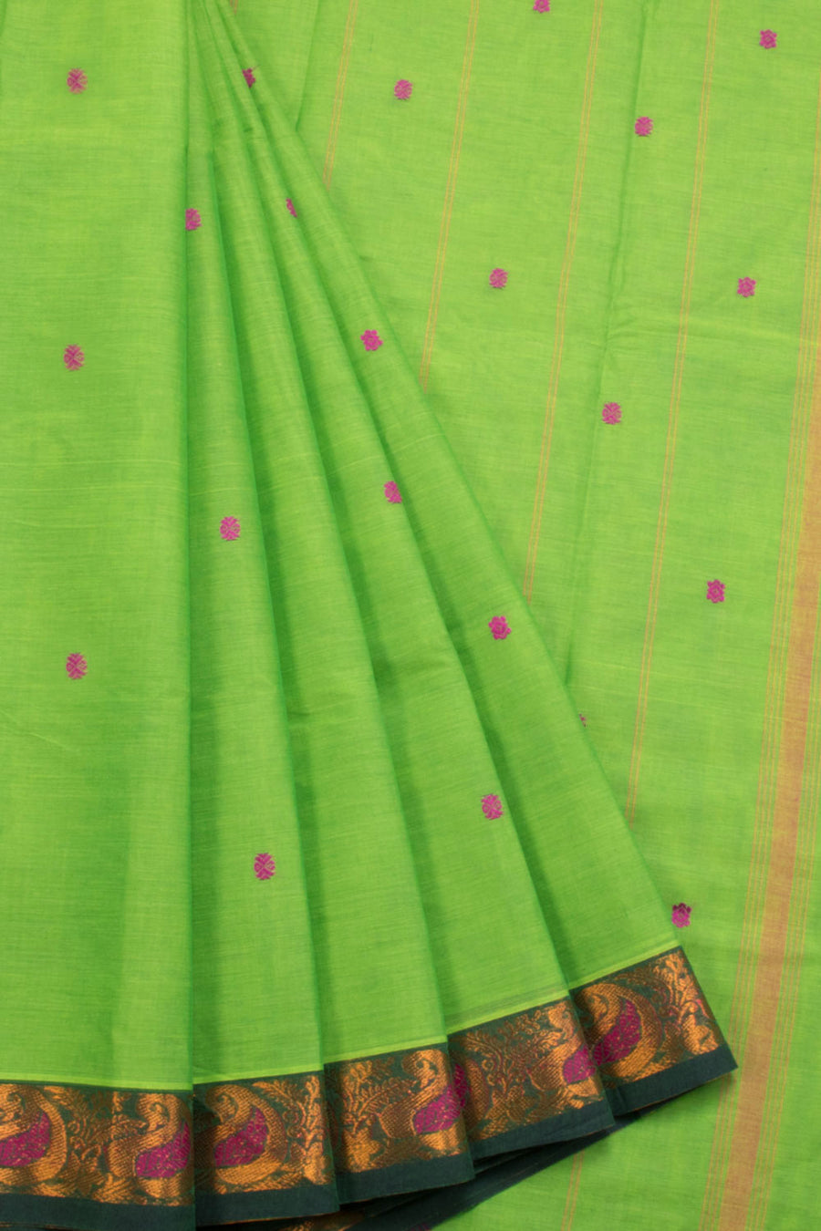 Lime Green Handloom Chettinad Cotton Saree 10070017 - Avishya