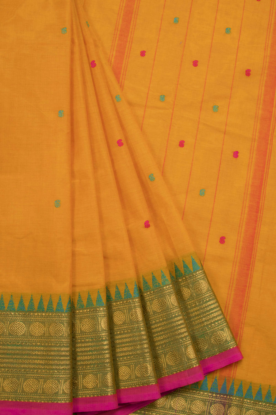 Fire Yellow Handloom Chettinad Cotton Saree 10070020 - Avishya